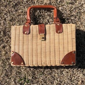 Vintage wicker and leather purse